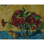 Clifford Cundy,  British 1926-1992 -  Still life of roses in a jug, 1954;  oil on canvas, signe...