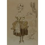 Sir Cecil Beaton CBE,  British 1904-1980 -  Costume design with cat;  watercolour on paper, sig...