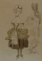 Sir Cecil Beaton CBE,  British 1904-1980 -  Costume design with cat;  watercolour on paper, sig...
