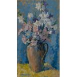 Clifford Cundy,  British 1926-1992 -  Flowers in a jug, 1957;  oil on board, signed and dated l...