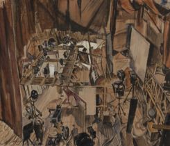 Stella Andria Burford,  British 1902-1975 -  Stage set behind the scenes;  watercolour and ink ...