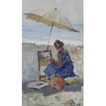 Nikolaï Fiodorovich Bortnikov,  Russian 1916-1997 -  Woman sitting on the beach, 1953;  oil on ...