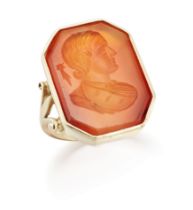 Of Halley's Comet interest: A gold mounted cornelian ring, the cornelian tablet intaglio engraved...