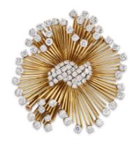Michael Gosschalk. An 18ct gold diamond brooch, a central cluster of single-cut and brilliant-cut...