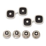 Deakin & Francis. An 18ct white gold diamond and onyx dress set, comprising: a pair of cufflinks,...