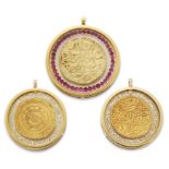 Three resin mounted coin pendants, the coins comprising: Ayyubid, al-Nasir Salah al-din Yusuf I (...