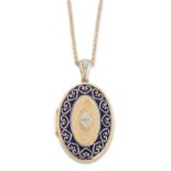 A 14ct gold diamond set locket, by Royal Doulton, limited edition 'Carlyle' pattern locket, suspe...