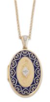 A 14ct gold diamond set locket, by Royal Doulton, limited edition 'Carlyle' pattern locket, suspe...