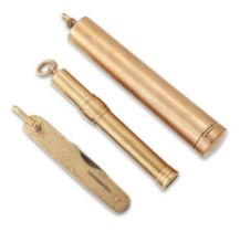 A group of 9ct gold items, comprising: a 9ct gold pen knife, Birmingham, 1929, E. Baker & Son, 5....
