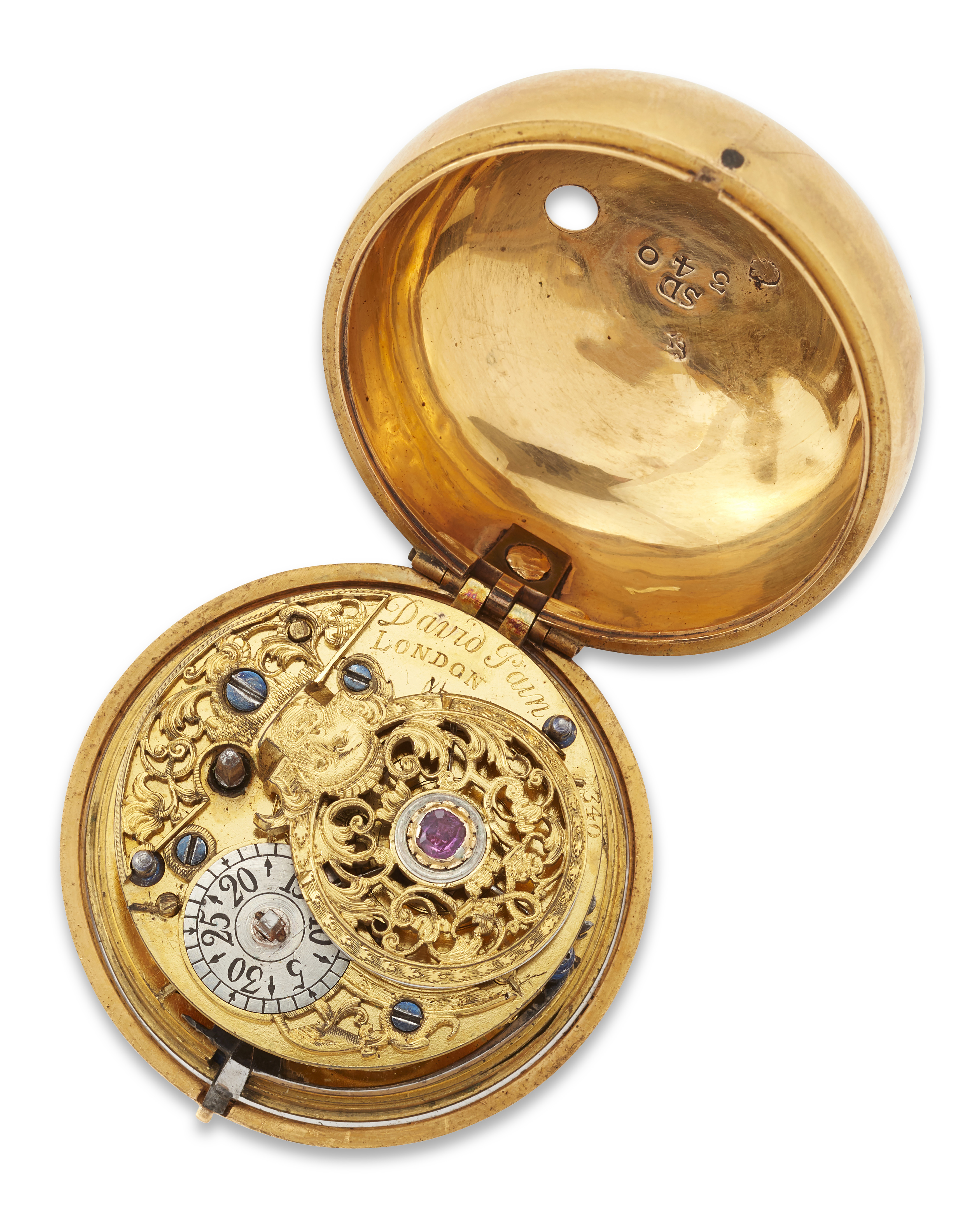 David Pain. An early 18th century gold repoussé pair case pocket watch Circa 1725 Gilt full plate... - Image 3 of 3