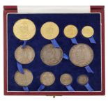 A Queen Victoria Jubilee 1887 specimen set of eleven coins, from gold five pounds, two pounds, so...