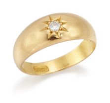 An early 20th century gold single stone diamond ring, the old brilliant-cut diamond, star set to ...