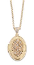 A 14ct gold diamond set locket, by Royal Doulton, limited edition 'Celebration' pattern, suspende...