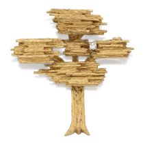 Hooper Bolton. An 18ct gold diamond set brooch, in the form of a stylised tree with textured leav...