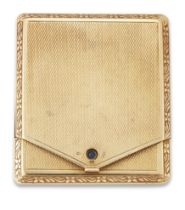 A Continental 14ct gold and sapphire matchbook case, with engine turned decoration and sapphire c...