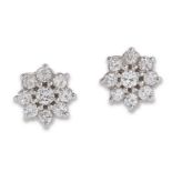 A pair of 18ct white gold diamond cluster earrings, with a cluster of brilliant-cut diamonds, cla...