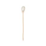 A natural blister pearl stick pin, the oval button-shaped natural blister pearl finial to plain p...