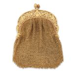 A French 18ct gold mesh purse, with pierced engraved mount and acorn motif clasp, French eagle as...