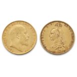 Two gold sovereigns, comprising a Victoria sovereign, 1888; and an Edward VII sovereign, 1907 (2)