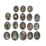 A collection of eighteen Wedgwood creamware oval portrait medallions, late 18th century, each col...