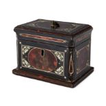 A Dutch ebony, tortoiseshell and ivory inlaid tea caddy, possibly colonial, late 18th century, co...