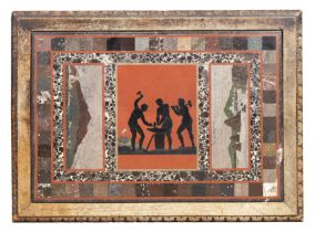 An Italian polychrome lava stone and pietre dure panel, attributed to Giovanni Battista Cali, doc...