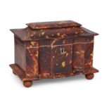 A Regency tortoiseshell tea caddy, first quarter 19th century, with pagoda top inset with a vacan...