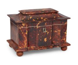 A Regency tortoiseshell tea caddy, first quarter 19th century, with pagoda top inset with a vacan...