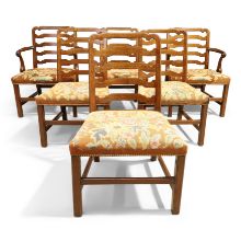 A set of six George III mahogany ladderback chairs, in the Chippendale taste, last quarter 18th c...