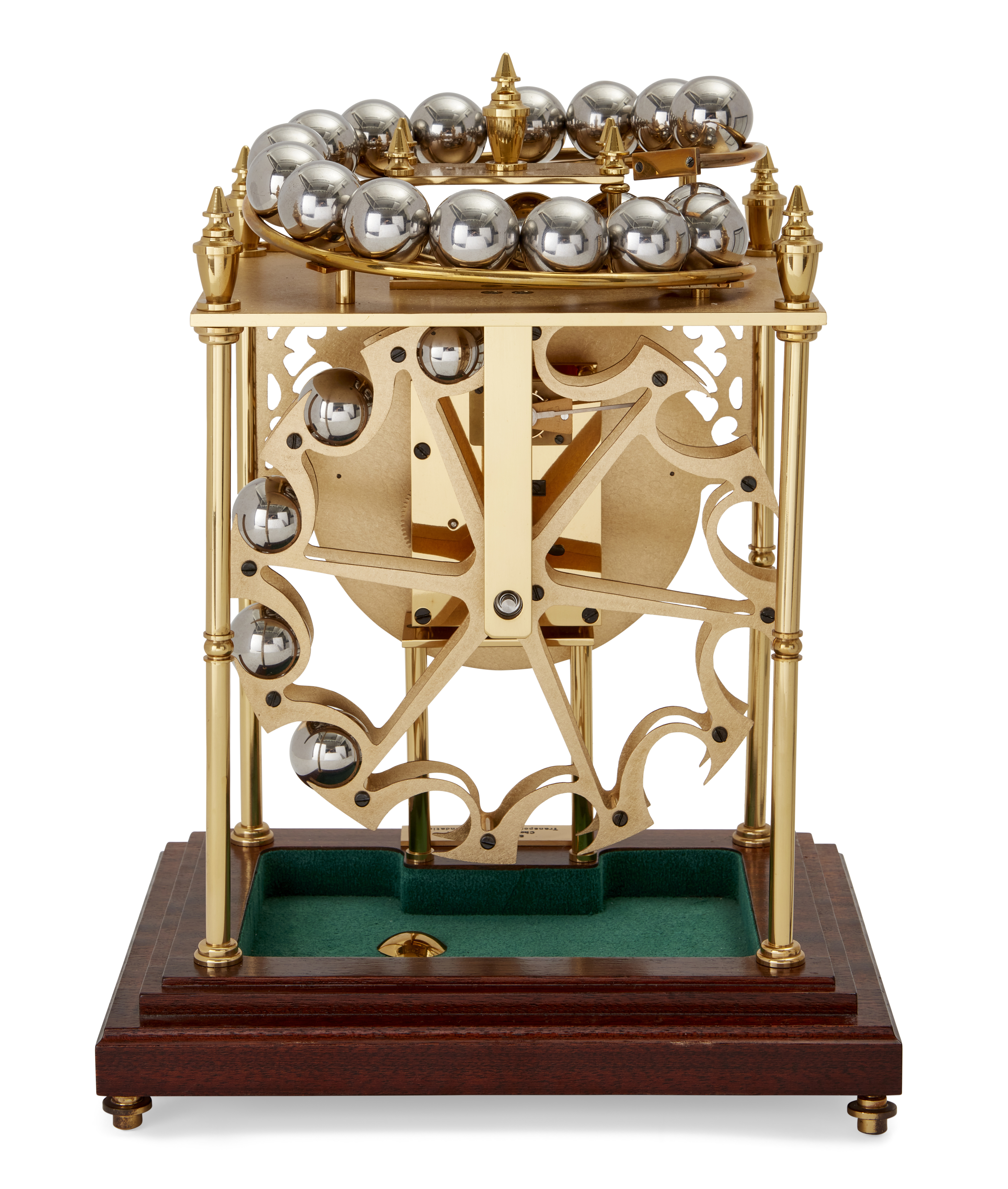 A modern spherical weight clock, the silvered dial with Roman numerals, the gilt-brass case with ... - Image 3 of 3