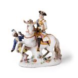 A Meissen porcelain figural group of Empress Elizabeth of Russia, early 20th century, blue crosse...