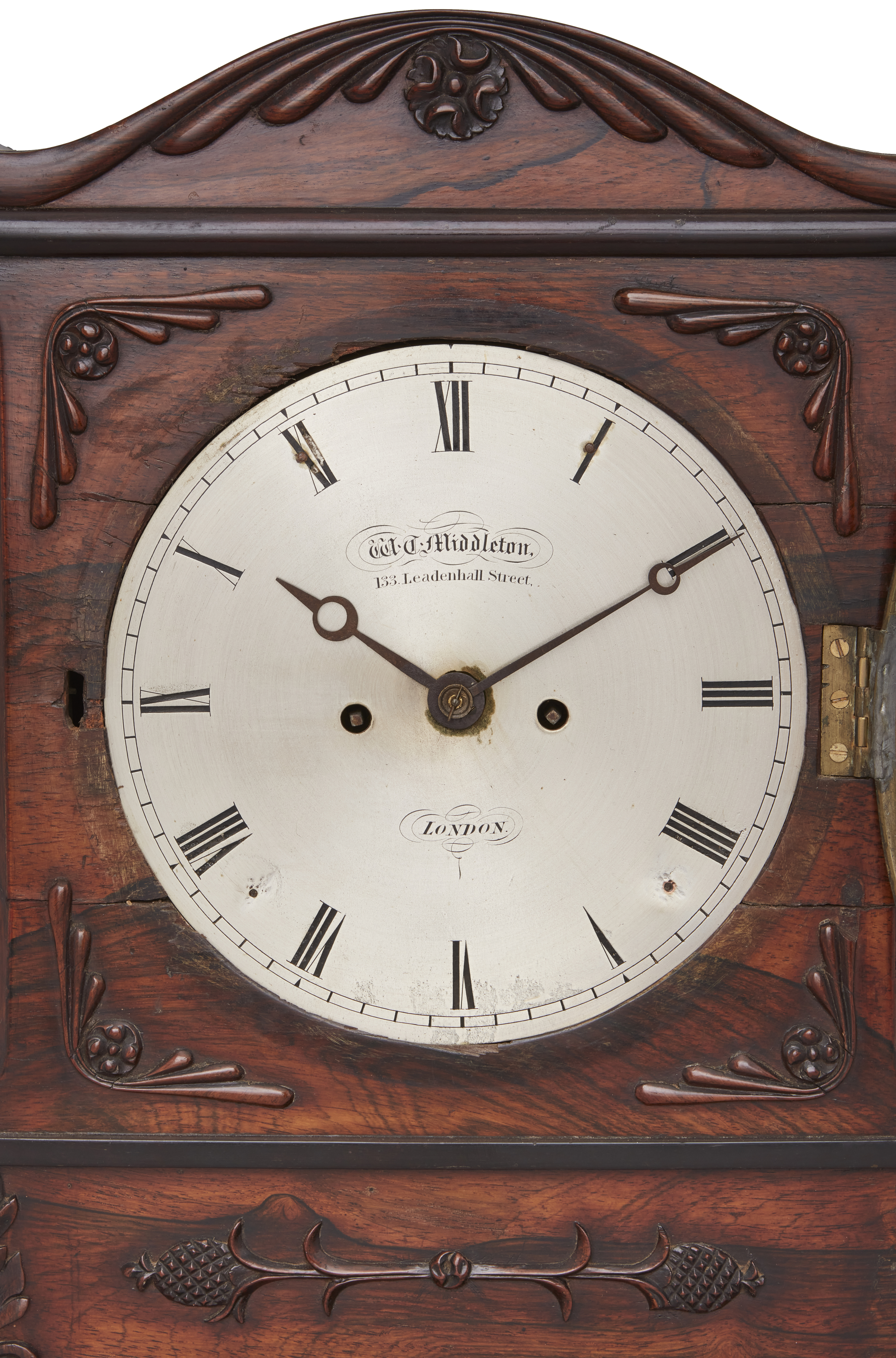 A Victorian rosewood bracket clock, mid-19th century, with shaped top above applied honeysuckle c... - Image 2 of 3