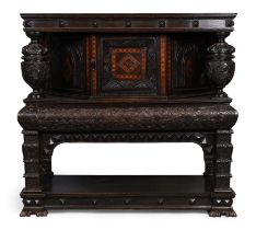 An English oak court cupboard of small proportions, first quarter 17th century and later, with ga...