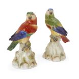 A pair of Meissen models of parrots, late 19th century, blue crossed swords marks, incised model ...