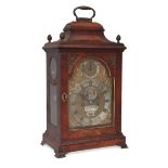 A George III mahogany bracket clock, third quarter 18th century, the case with a caddy top surmou...