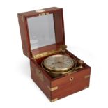 A mahogany two day marine chronometer, 1920's, the silvered dial with Roman numerals, signed John...