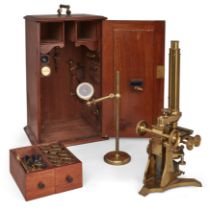 An English gilt-brass microscope, by Cary, London, early 20th century, with maker's mark to base,...