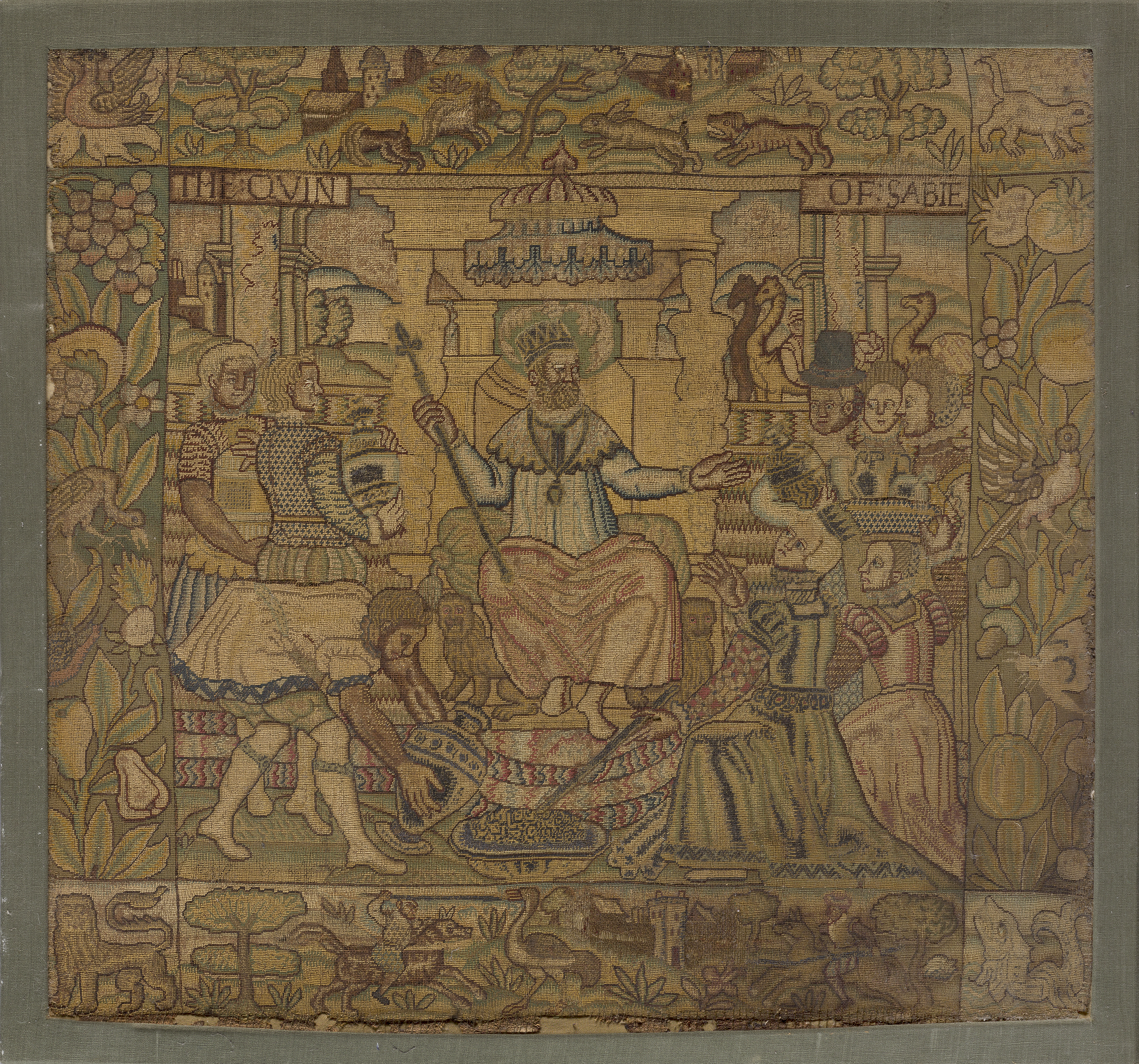 A Charles II needlework picture of King Soloman and the Queen of Sheba, third quarter 17th centur...