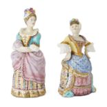 A pair of Minton porcelain candle snuffers, c.1845, the two figures depicted being Lady Teazle an...
