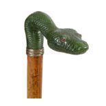 A Continental nephrite and malacca walking stick, possibly Russian, second half 20th century, the...