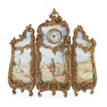 A Viennese triptych boudoir clock gilt-metal and enamel triptych boudoir clock, early 20th centur...