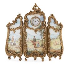 A Viennese triptych boudoir clock gilt-metal and enamel triptych boudoir clock, early 20th centur...