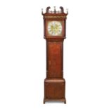 A George III oak longcase clock, last quarter 18th century, the broken swan neck pediment with th...