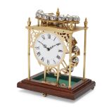 A modern spherical weight clock, the silvered dial with Roman numerals, the gilt-brass case with ...