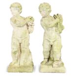 Two composite stone figures personifying Summer and Autumn, second half 20th century, modelled ho...
