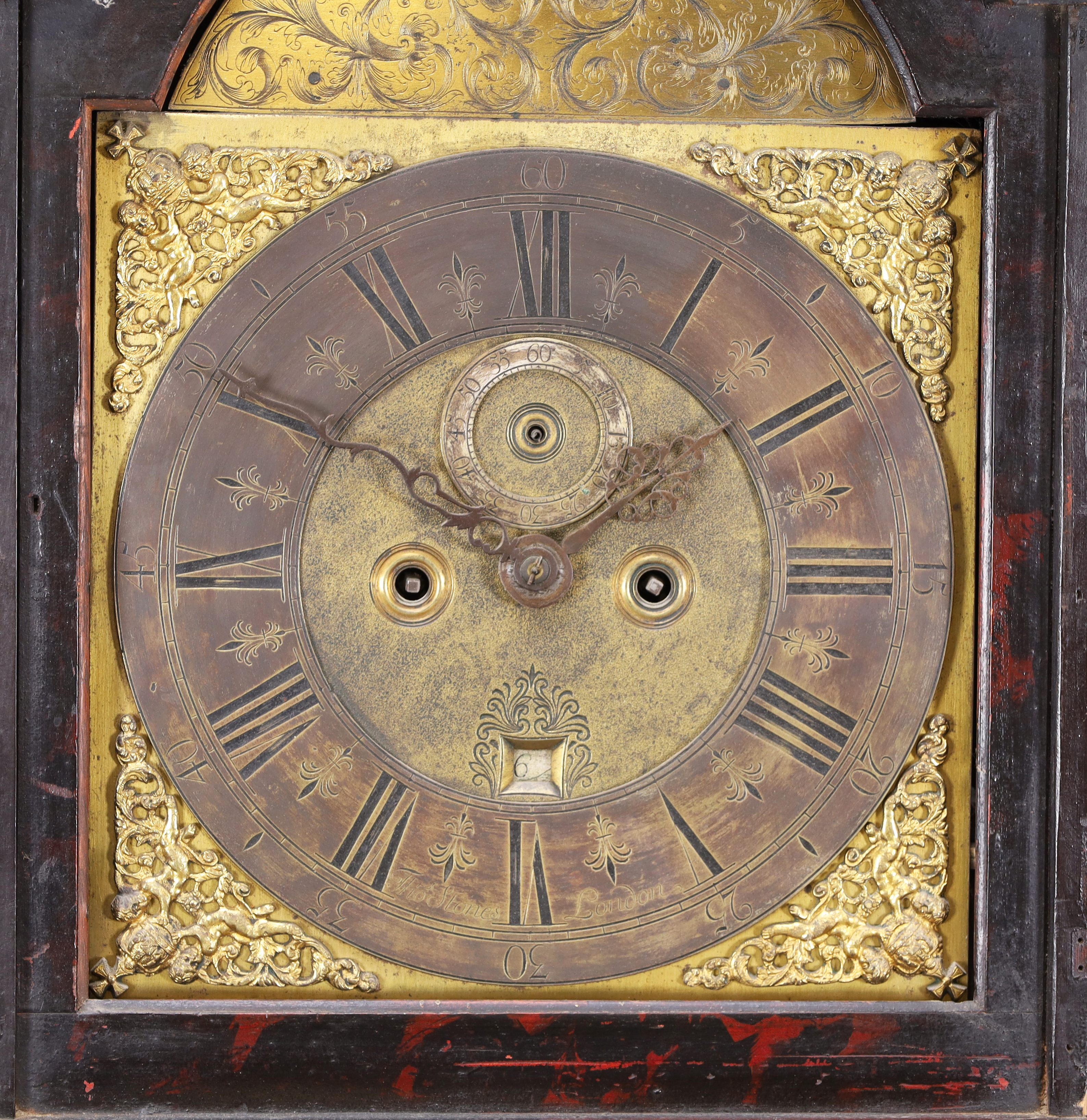 An English longcase clock, early 18th century, the red jappaned case decorated with gilt chinoise... - Image 2 of 5