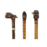 A group of three novelty walking sticks and canes, late 19th century, comprising: a Chinese expor...