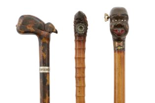 A group of three novelty walking sticks and canes, late 19th century, comprising: a Chinese expor...