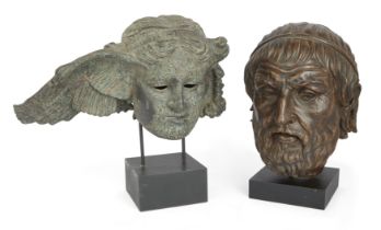 Two modern Grand Tour faux bronze resin busts, after the Antique, comprising: Hypnos and Homer, e...