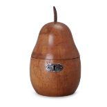 A fruitwood pear-shaped tea caddy, probably c.1800, with later stalk and steel escutcheon, 19cm h...